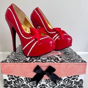 Red and White Bordello Platform Heels Size 8